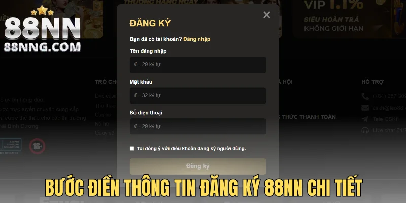 Bước điền thông tin đăng ký 88NN chi tiết
